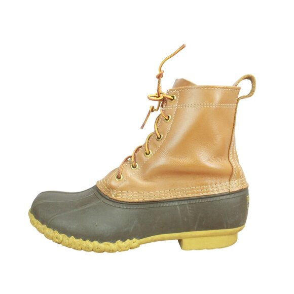 LL Bean Lace Up Unlined Ankle Duck Boots Brown Leather Size 9 M - Picture 1 of 10